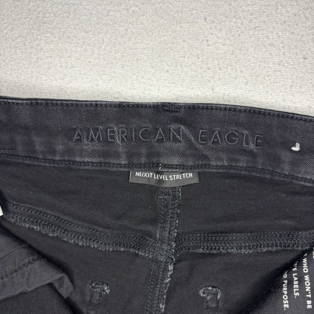 American Eagle Flare Jeans Women 8 Black Excellent Curvy Highest Rise Button Fly - Picture 5 of 14
